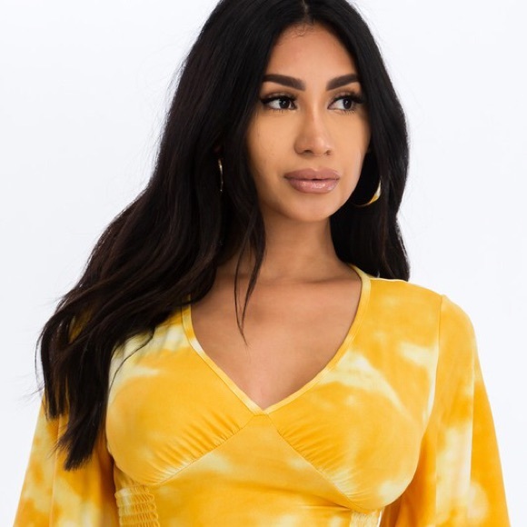 SUNSHINE YELLOW Tie Dye Cropped Top - Picture 3 of 6